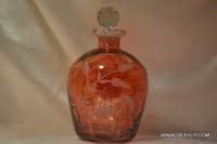 Crystal Red Decanter Glass Decanter in Amber Vintage Decanter, Glass Decante