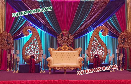 Paisley Props For Wedding Decoration - Wood & Fabric, Gold, Variable Dimensions | Elegant Design, Time-Saving, Durable, Easy Setup