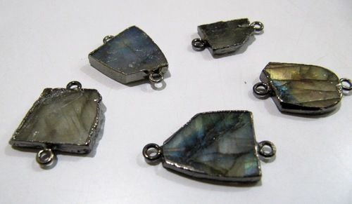 2Pc.- Natural Labradorite Slice Connector Double Loop 1 inch approximately