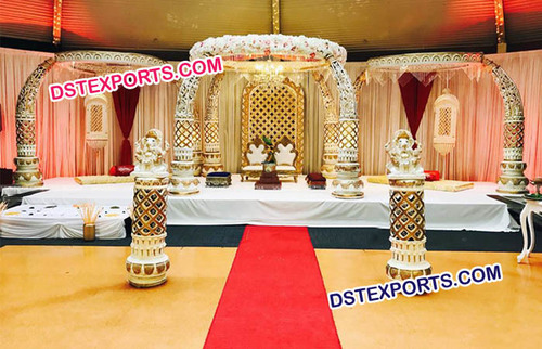 Royal Wedding Mandap - Fiberglass, 8ft Pillars, Gold | Easy Assembly, Weatherproof, Lightweight, Elegant Design