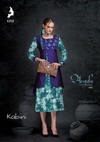 Indo Western Kurtis - Rayon Inner 48", Silk Jacket 42", Double Top, 9 Designs, Sizes M-3XL