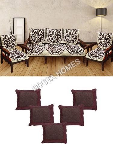 Leaf Design Poly Cotton 5 Seater Sofa Cover With Cushion Covers