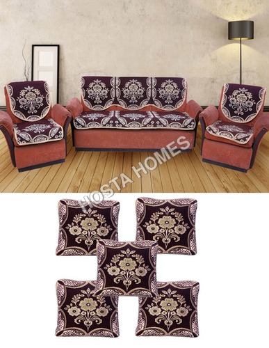 Brown Color 5 Seater Sofa Cover With Cushion Covers 5 Pieces