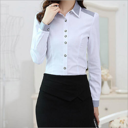 Women's Office Uniform - Cotton Set, Black & White Polo Shirt with Full Sleeves | Non-Toxic, Washable, Waterproof, Modern Design