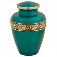Brass Ashes Urns - 200 Cubic Inches Capacity, 10" High X 6.5" Diameter | Topaz Teal & Brass, Threaded Lid, Direct Engraving Available