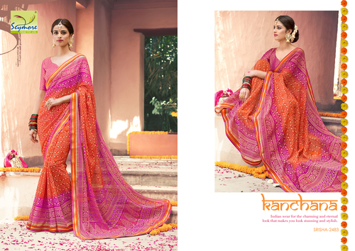 Traditional Women Wear - Brasso Fabric with Border, 5.5 Mtr Saree with 0.80 Blouse, Red Color, Dotted Pattern, Brocade Blouse, Ideal for All Seasons