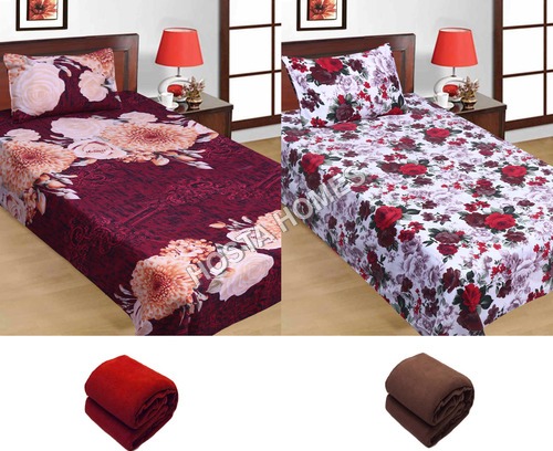 Multicolor Super Home Combo Single Poly Cotton 2 Bed Sheets 2 Pillow Covers :: 2 Pieces Single Blanket