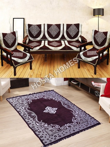 Abstract Design 6 Pieces Poly Cotton Sofa Cover :: 1 Velvet Quilted Carpet