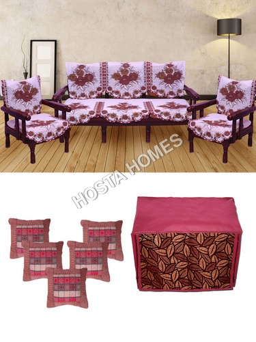 Multicolor Floral Poly Cotton Sofa Cover :: 5 Cushion Covers :: 1 Microwaves Cover