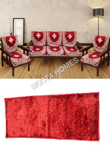 Center Floral Poly Cotton Sofa Cover :: Runner Mat Red Color