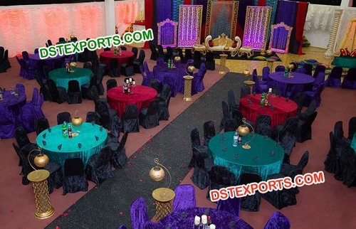 Colorful Table Chairs Cover for Marriage - Polyester, Teal, Varying Dimensions, Smooth Texture, Colorfast, Washable