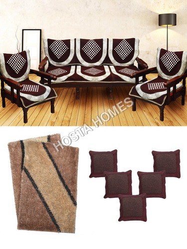 Super Home Jambo Combo Brown Sofa Cover :: 5 Cushion Covers :: 2 Mats