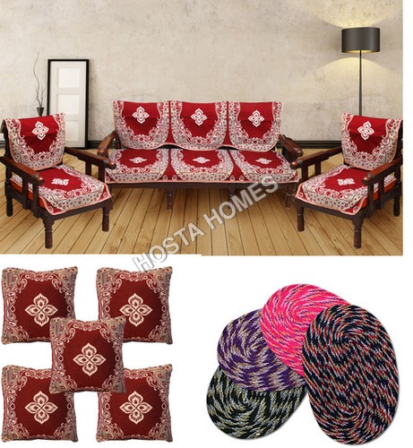 Floral Poly Cotton 5 Seater Sofa Cover :: 5 Cushion Cover :: 4 Door Mats Multicolor