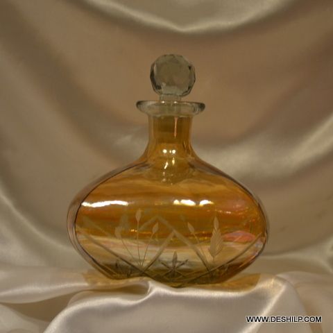 Vintage Glass Round Decanter Amber