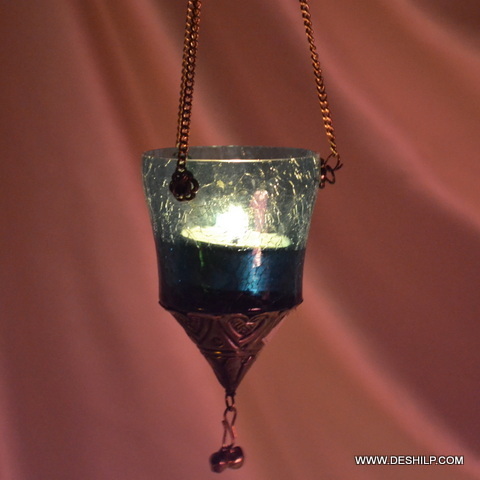 CREAK COLORFUL GLASS T LIGHT CANDLE HANGING