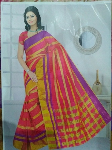 Kanchipuram Silk - Cotton Silk Fabric, Checked Pattern, All Colors, Bandhani Style Casual Wear Saree