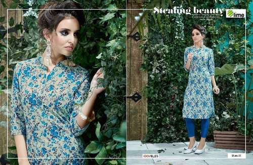 Sky Blue Cotton Printed Kurti