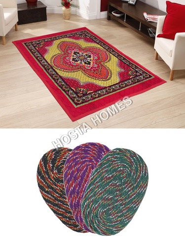 Multicolor Floral Poly Cotton Carpet :: 3 Pieces Door Mats Design: Modern