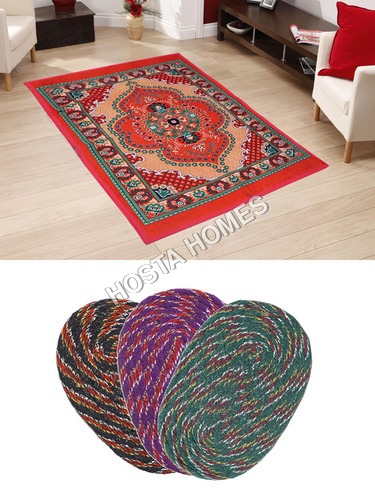 Floral Poly Cotton Carpet :: Door Mats 3 Pieces