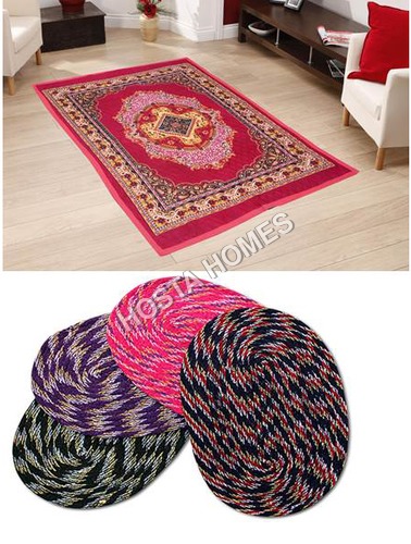 Poly Cotton Carpet :: 4 Door Mats Multicolor