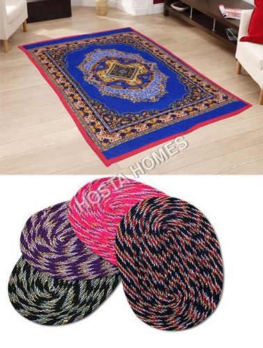Blue Color Poly Cotton Carpet :: Multicolor 4 Door Mats