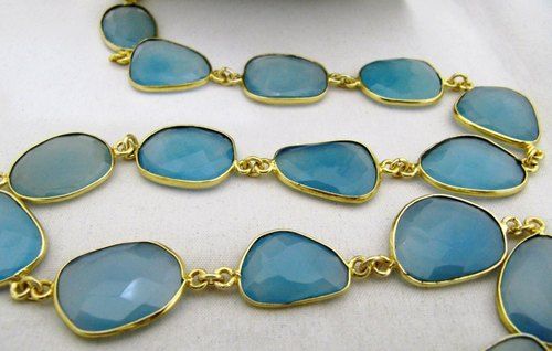 Round Aqua Chalcedony Connector Chain