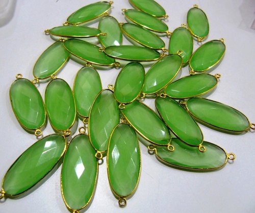 Green Chalcedony Oval Shape connectors