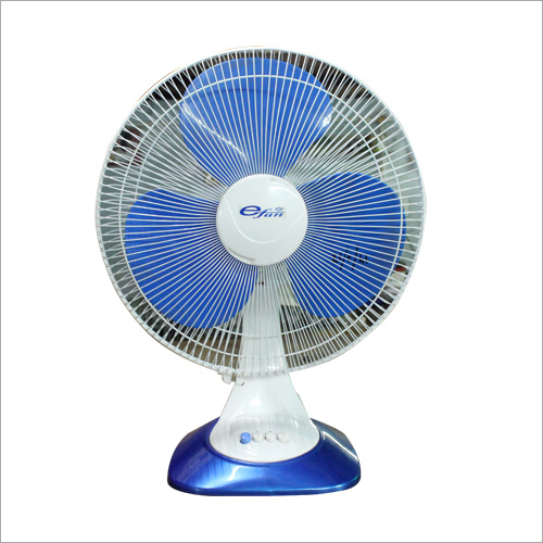 Solar DC Table Fan - Plastic Blades, 12x12x15 cm , Blue With White Enclosure, Portable Design, Solar Powered, Quiet Operation, Three Speed Settings