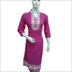 Ladies Casual Kurti - Cotton, Knee-Length, Pink | Stylish Embroidery, Comfortable Fit, Shrink Resistant