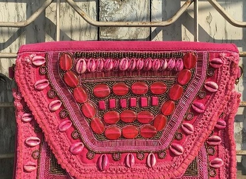 Banjara Bags - Embroidered Red Fabric Tote with Hand Length Handle | Customizable Color and Design Options