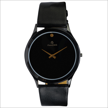 Mens Black Leather Strap Watch