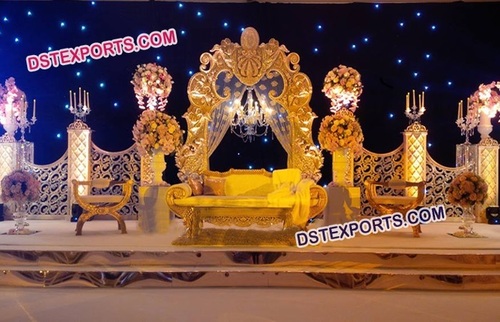 Modern Marriage Stage Decoration - Fiber and Wood Modular, Gold, Variable Dimensions | Elegant Design, Durable, Easy Assembly, Customizable, Carved Finish