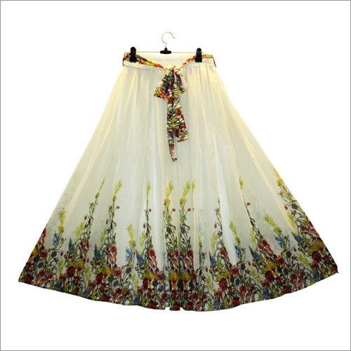 Ladies Floral Print White Skirt