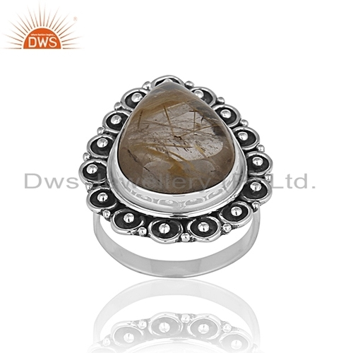 Rutile Gemstone 925 Silver Oxidized Ring Size: 26