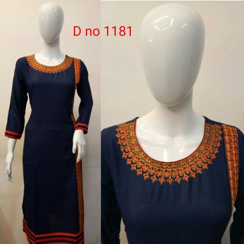 Rayon Boutique Kurtis With Embroidery And 3/4Th Sleeves - Color: All Color