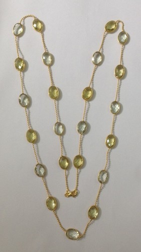 Multi Stone Oval Chain - Gold-Plated, 18 Inch, Oval Lemon Topaz & Green Amethyst, Lobster Clasp | Elegant Design, Gemstone Accents, Durable Chain
