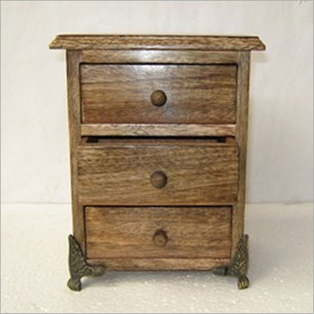 Almira Wood Rack - Wood, 12x8x16 Inches, Natural Finish, Brass Hardware | Three Drawers, Elegant Design, Ample Storage
