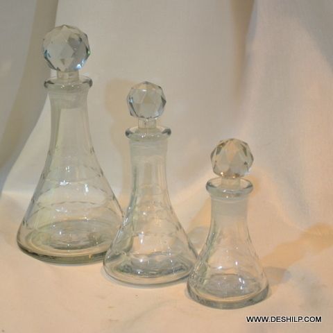 GLASS PERFUME BOTTLE AND DECANTER