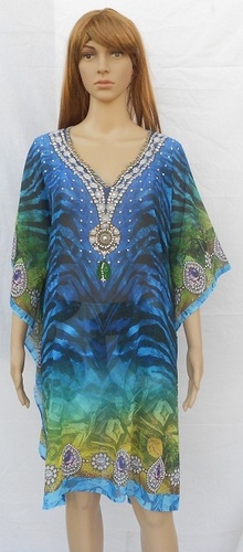 Pure Silk Digital Printed Eveningwear Long Embellished Kaftan Age Group: Adults