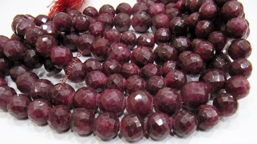 Ruby Corundum Round Faceted Beads