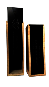 Wooden Wine Box - 350mm X 110mm X 100mm | Engraved Acrylic Slider Area 250mm X 75mm, Brown Finish, 6-8 Working Days Production