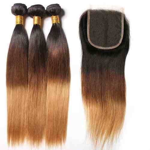 Ombre Hair Bundles with Lace Closure T1b/4/27