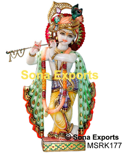 Exquisite Krishna Statue From Marble 15 Inch