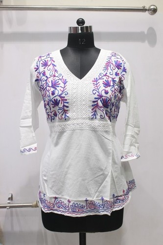 Embroidered Purple Embriodery 100% Cotton Kurti