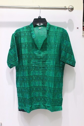 Cotton Om Mens Kurta - Half Sleeves, Green, Available in Multiple Sizes | Anti-Wrinkle, Breathable, Cool Pass, Washable
