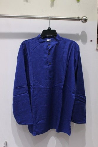 Blue Full Sleeves 100% Cotton Plain Mens Kurta