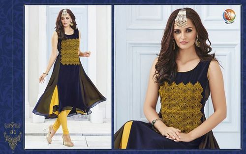 Black & Yellow Designer Georgette Kurti