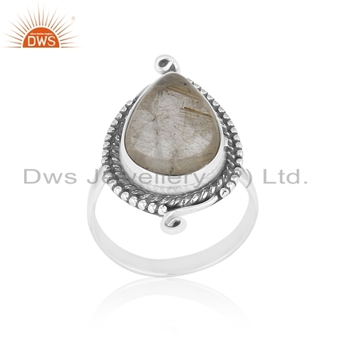 Sterling Silver Oxidized Rutile Gemstone Ring