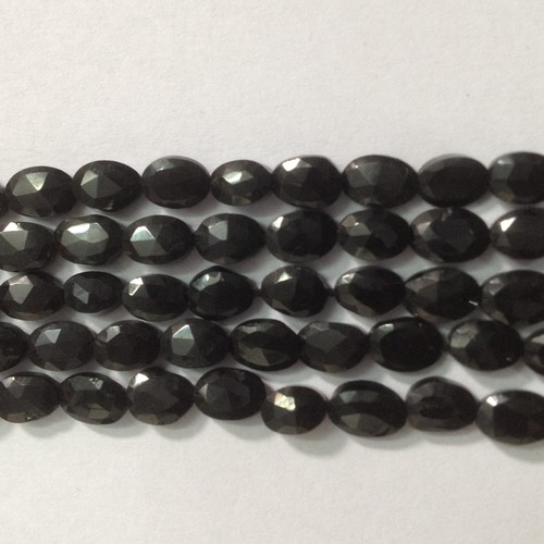 Black Spinel - Faceted Oval Mani Shape Strate Drill, Natural Stone Beads