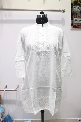 Embroidered Ladies Cotton White Kurti